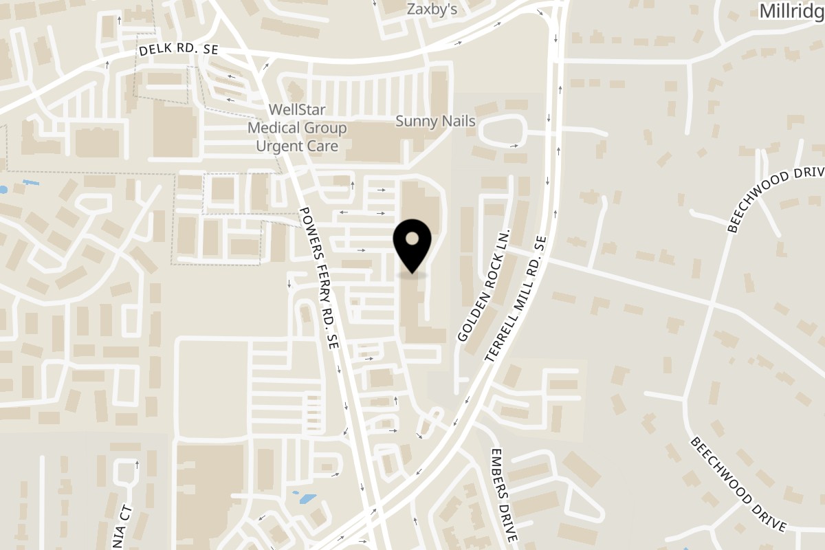 Map showing the location of Rio Steakhouse & Bakery on 1275 Powers Ferry Rd Ste 230 in Marietta